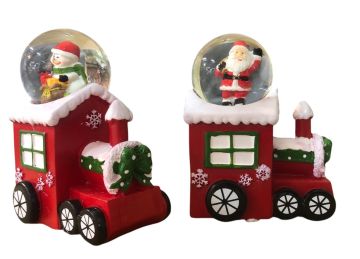 Mini Işıklı Yılbaşı Tren Üzerinde Noel Baba Kardan Adam Cam Kar Küresi