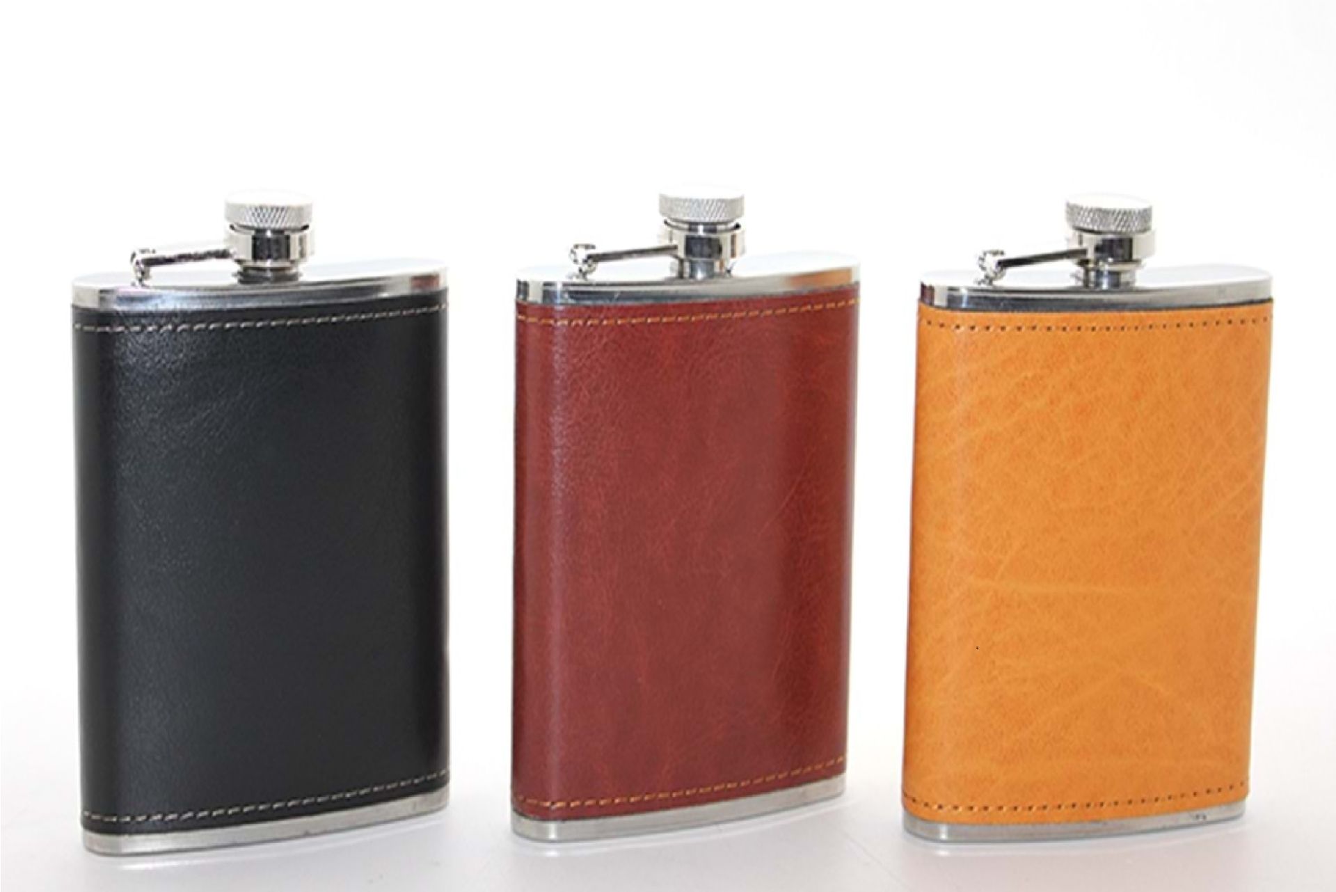 7 Oz Paslanmaz Çelik Deri Kaplama İçki Kanyak Matarası