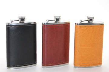 7 Oz Paslanmaz Çelik Deri Kaplama İçki Kanyak Matarası