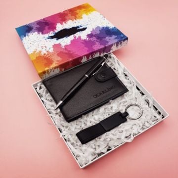 Anahtarlık Cüzdan Ve Siyah Touchpen Kalem Seti