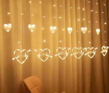 Love Kalp Şeklinde 8 fonksiyon 96 led 12 Saçak Perde Led (2.5mt)