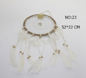 Beyaz Tüylü Boncuklu Dream Catcher Rüya Düş Kapanı