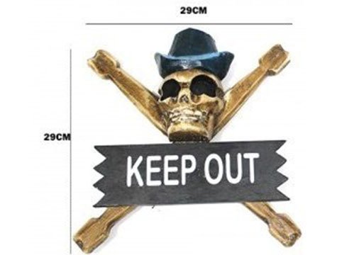 Dekoratif Ahşap Keep Out Kuru Kafa Duvar Süsü (29 cm)