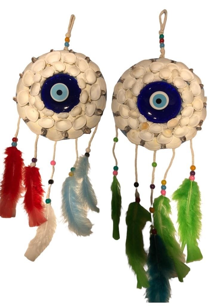 Asılabilir Deniz Kabuklu Rüya Kapanı Nazar Boncuk Kapı Duvar Süsü (19 cm)