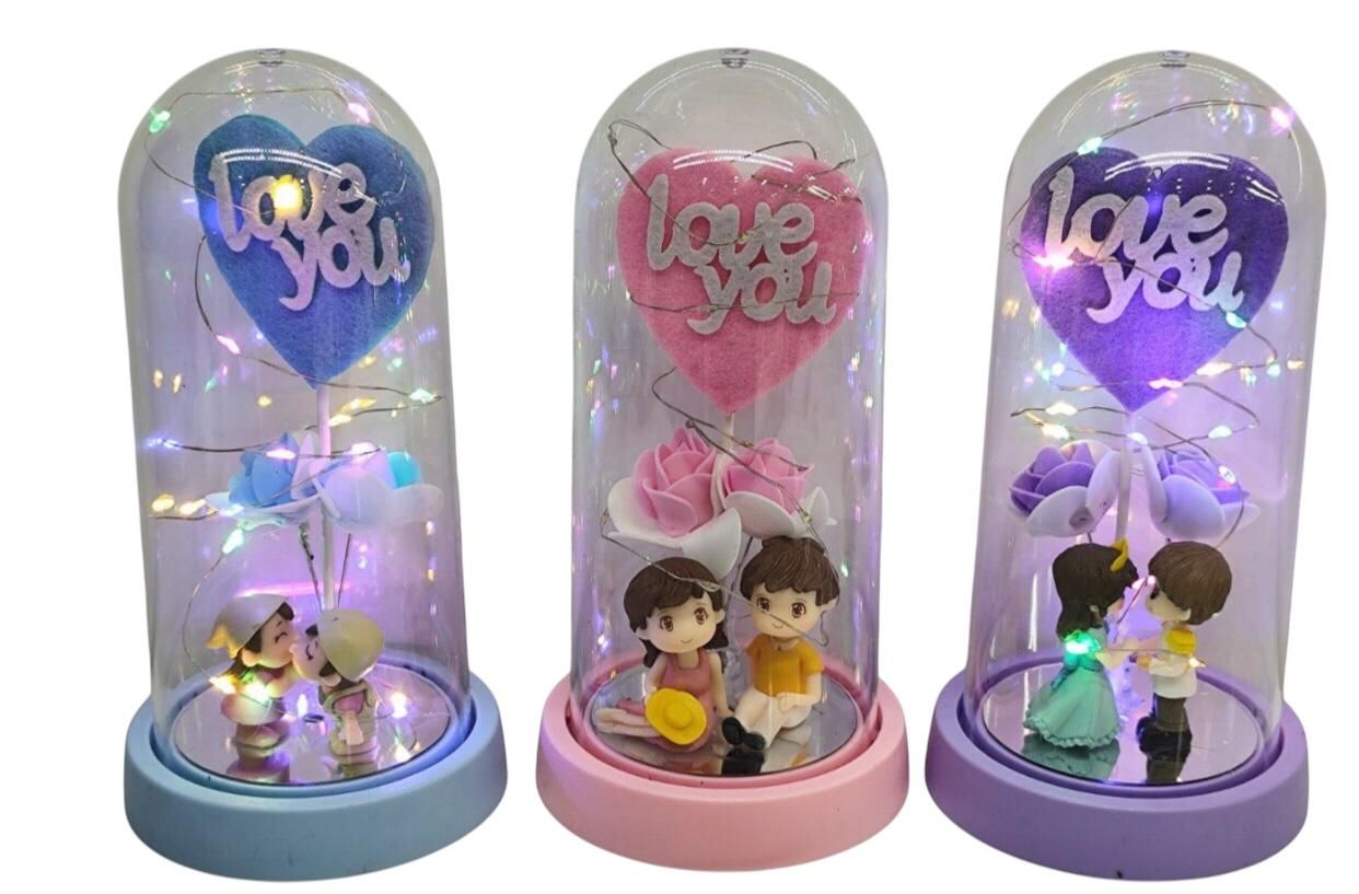 Dekoratif Işıklı Fanus İçinde Love You Güller Altında Romantik Sevgili Biblosu