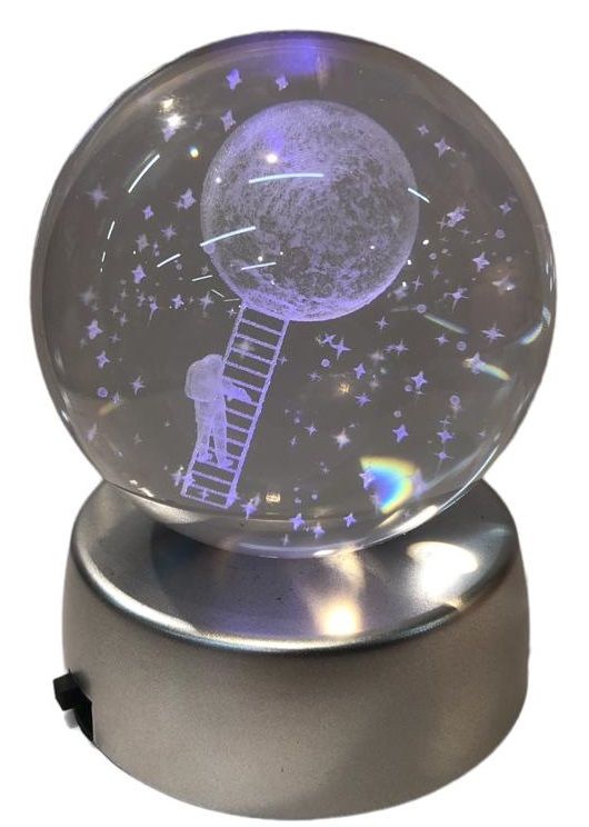 Kristal Cam Küre Renk Değiştiren Led Işıklı Merdivenli Astronot