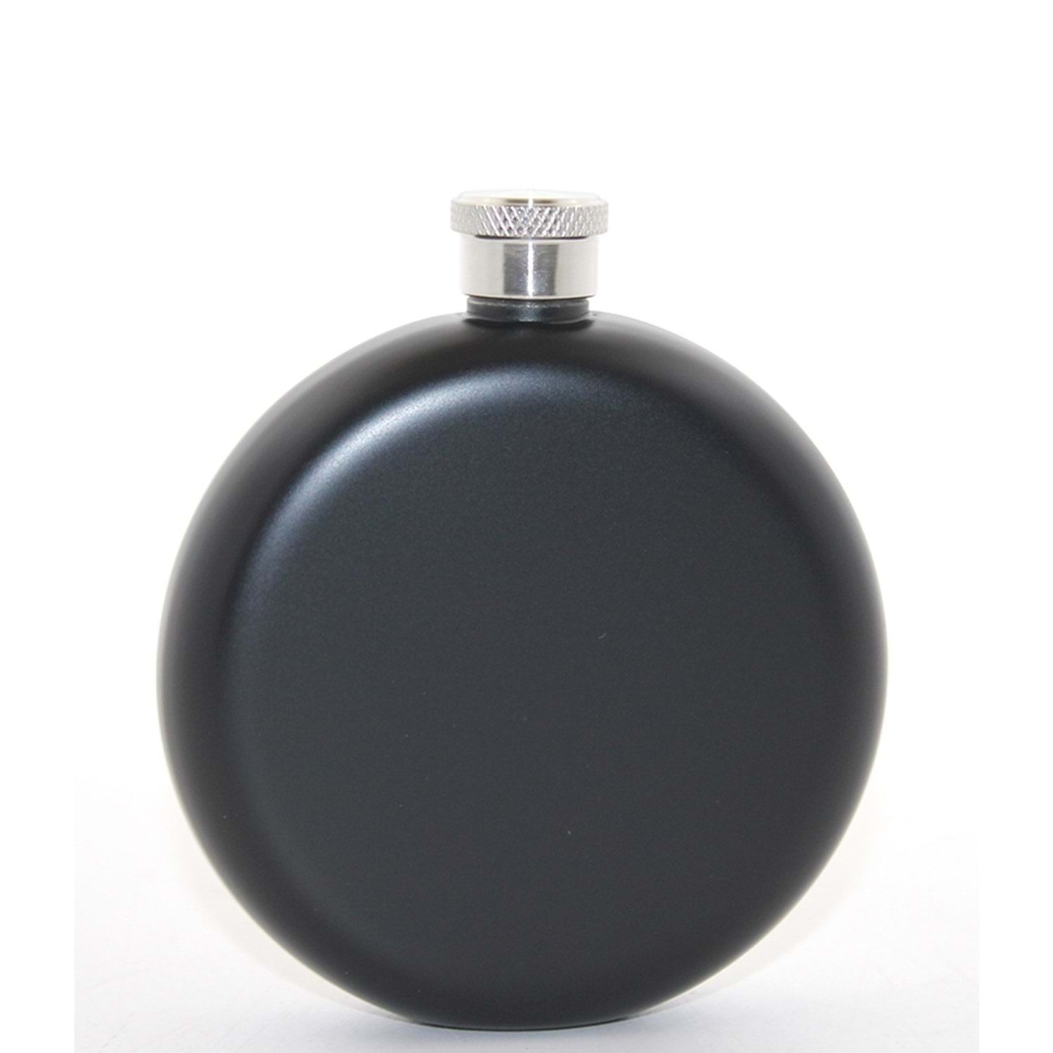 Çelik 5 oz Siyah Yuvarlak Cep Kanyak İçki Matarası