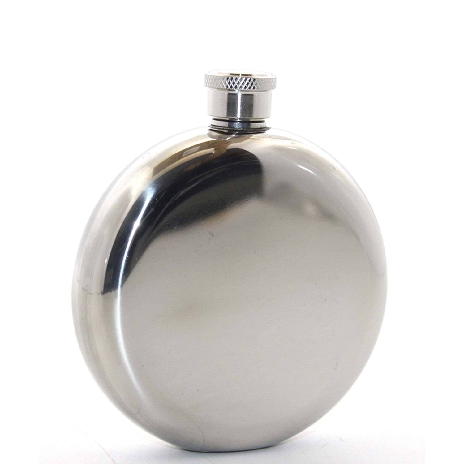 Çelik 5 oz  Gümüş Yuvarlak Cep Kanyak İçki Matarası