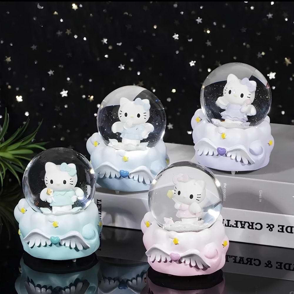 Dekoratif Işıklı Mini Kedi Kız Cam Kar Küresi