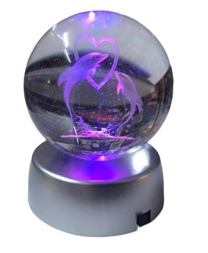 Kristal Cam Küre Renk Değiştiren Led Işıklı Kalp Ve Balıklar