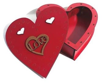Ahşap Love Kırmızı Kalp Sevgiliye Hediye Kutusu