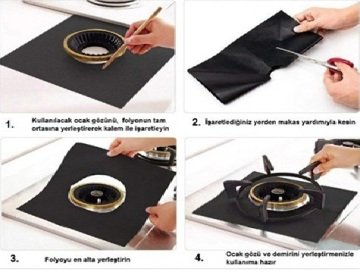 Ocak Koruyucu Yanmaz Yapışmaz Folyo 4'Lü Set (Siyah Gri)