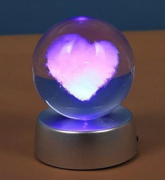 Kristal Cam Küre Renk Değiştiren Led Işıklı Kalp