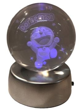 Kristal Cam Küre Renk Değiştiren Led Işıklı Doraemon