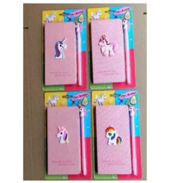 Tek Boynuzlu At Tasarımlı Pembe Kalemli Defter