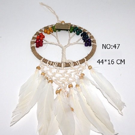 Boncuklu Beyaz Tüylü Dream Catcher Rüya Düş Kapanı