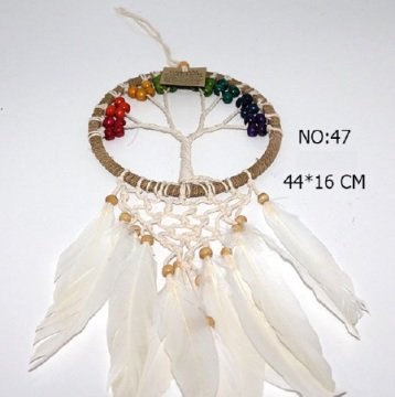 Boncuklu Beyaz Tüylü Dream Catcher Rüya Düş Kapanı