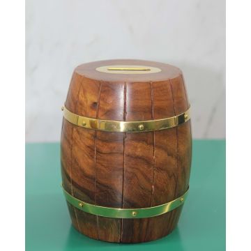 Dekoratif Şık Pirinç Fıçı Tasarımlı Kumbara (12 cm x 9 cm)