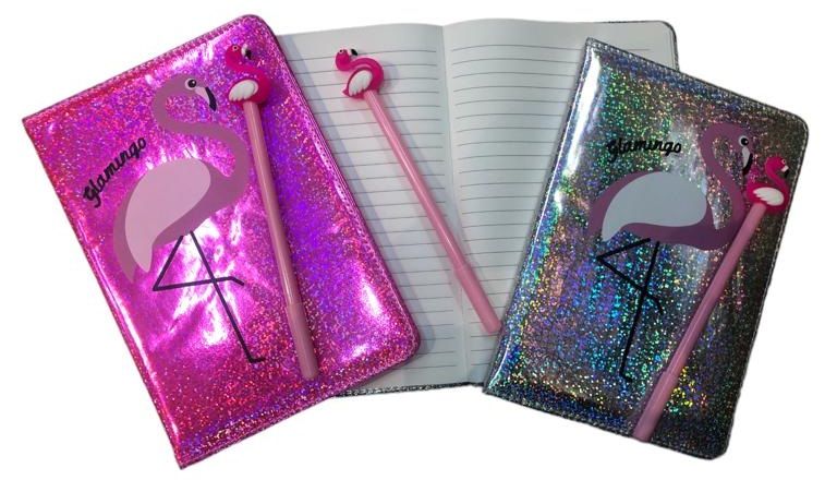 Flamingo Tasarımlı Çizgili Kalemli Defter