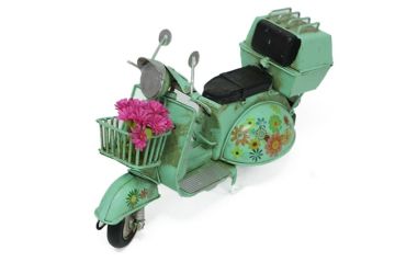 Dekoratif Eskitme Çiçekli Sepetli Metal Yeşil Scooter