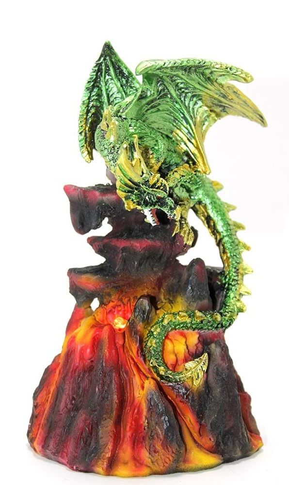 Dekoratif Polyester Tepeye Tırmanan Ledli Dragon Tasarımlı Biblo (17 cm)