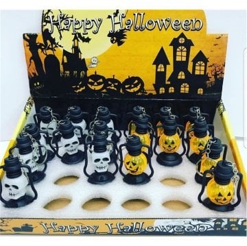 Halloween Işıklı Balkabağı İskelet Anahtarlık (24 Adet)