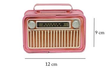 Mini Dekoratif Eskitme Metal Nostaljik Pembe Radyo