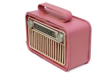 Mini Dekoratif Eskitme Metal Nostaljik Pembe Radyo