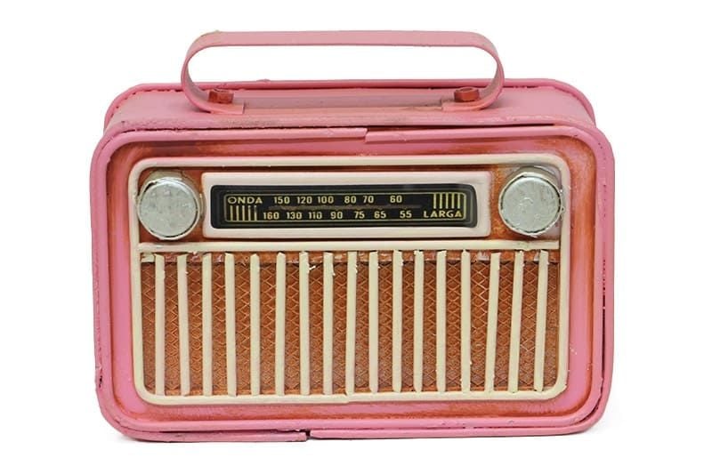 Mini Dekoratif Eskitme Metal Nostaljik Pembe Radyo