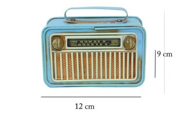Mini Dekoratif Eskitme Metal Nostaljik Mavi Radyo