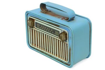 Mini Dekoratif Eskitme Metal Nostaljik Mavi Radyo