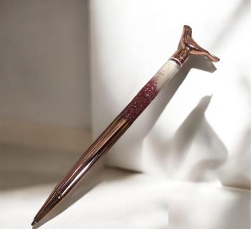 Hediyelik Simli Kuşlu Gold Rose Tükenmez Kalem