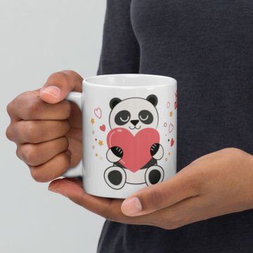 Kalpli Panda Temalı Sevgililer Günü Seramik Kupa Bardak