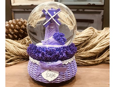 Romantik Yel Değirmeni Dönen Kurmalı Cam Kar Küresi Müzikli Kutu