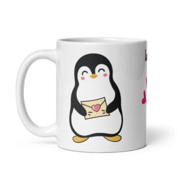 Kalpli Penguen Temalı Sevgililer Günü Seramik Kupa Bardak