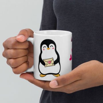 Kalpli Penguen Temalı Sevgililer Günü Seramik Kupa Bardak