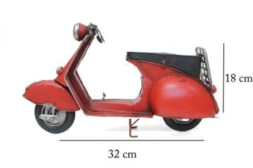 Dekoratif Eskitme Metal Kırmızı Scooter