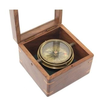 Dekoratif Masa Üstü Ahşap Kutulu Pusula (12 cm x 8 cm)