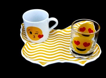Porselen Emoji Tek Kişilik Kahve Fincan Takımı