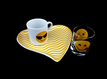 Porselen Emoji Tek Kişilik Kahve Fincan Takımı