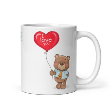 I Love You Balonlu Ayıcık Temalı Sevgililer Günü Seramik Kupa Bardak