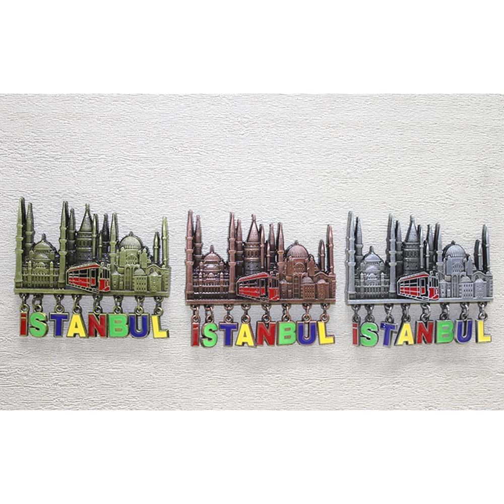 Dekoratif Galata Kulesi  & Cami & Tren İstanbul Tasarımlı Metal Magnet (12 Adet)