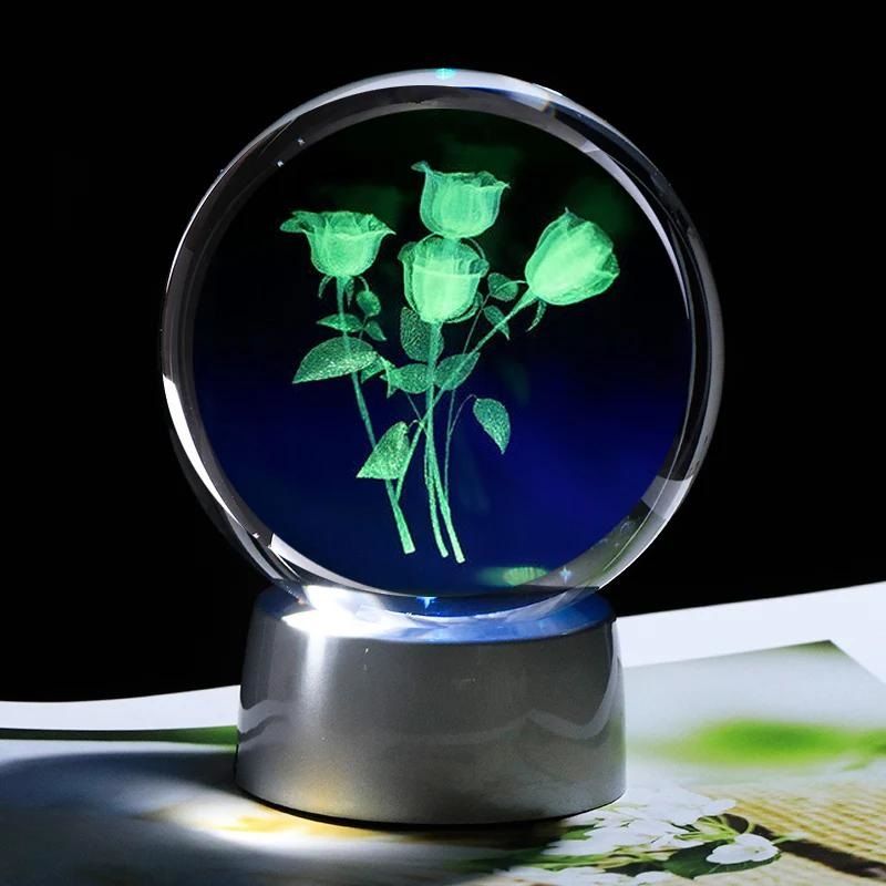 Kristal Cam Küre Renk Değiştiren Led Işıklı Güller