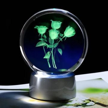 Kristal Cam Küre Renk Değiştiren Led Işıklı Güller