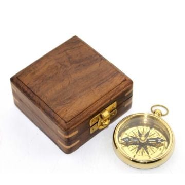 Dekoratif Masa Üstü Hediye Ahşap Kutulu Pusula (8 cm x 4 cm)