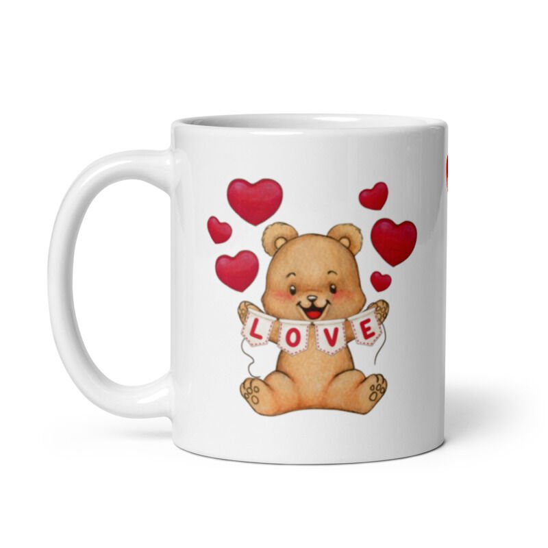 Love Temalı Ayıcık Temalı Sevgililer Günü Seramik Kupa Bardak