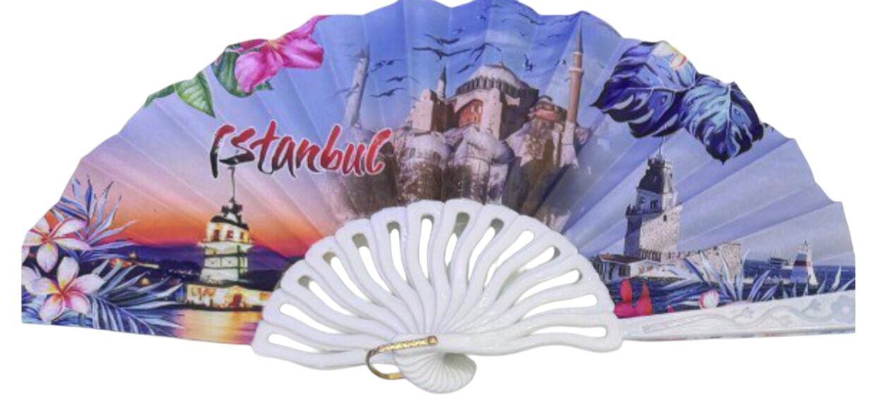 Plastik Saplı İstanbul Desenli Yelpaze (12 Adet)