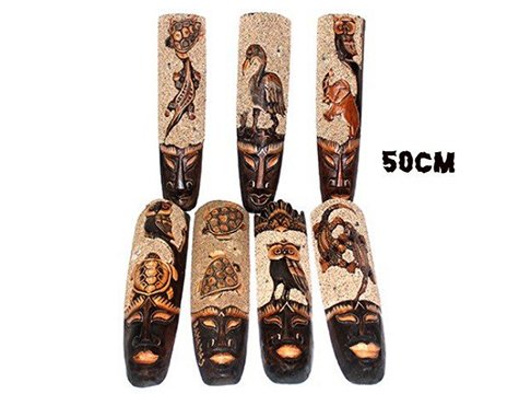 Ahşap Otantik Hayvan Desenli Maske Dekoratif Duvar Dekoru