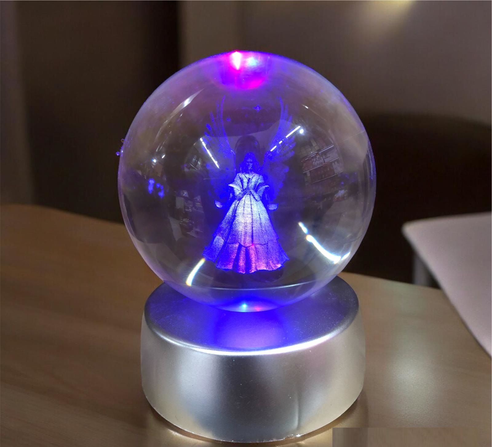 Kristal Cam Küre Renk Değiştiren Led Işıklı Melek Kanatlı Peri Kız