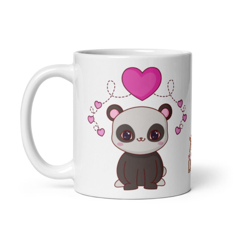 Panda Kalp Temalı Sevgililer Günü Seramik Kupa Bardak
